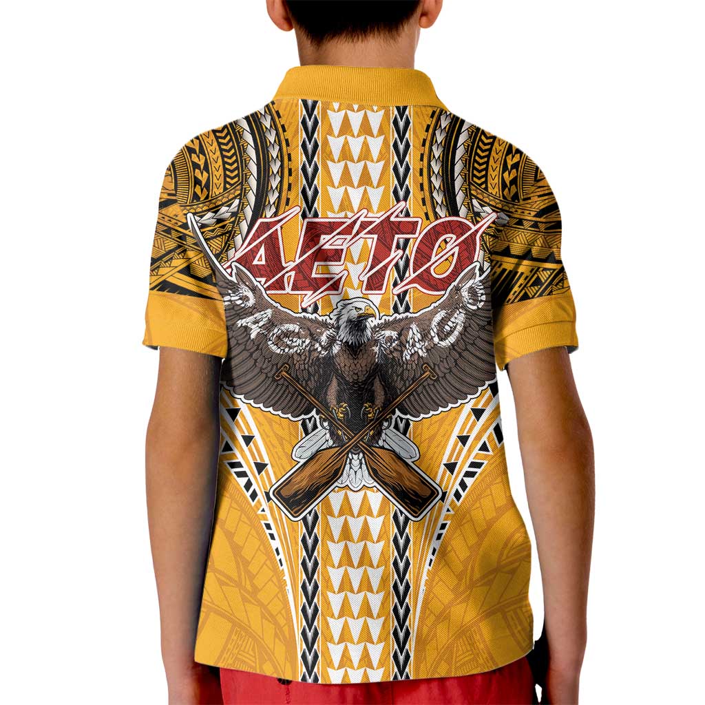 American Samoa Pago Pago Aeto Kid Polo Shirt Bald Eagle with Polynesian Art Tattoos LT03 - Polynesian Pride