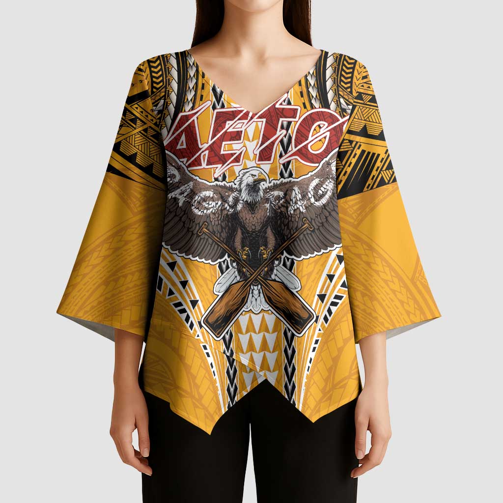 Samoa Pago Pago Aeto Kimono Sleeve Blouse Bald Eagle with Polynesian Art Tattoos - Polynesian Pride