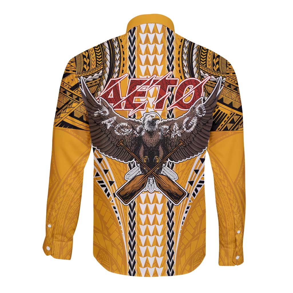 Samoa Pago Pago Aeto Long Sleeve Button Shirt Bald Eagle with Polynesian Art Tattoos - Polynesian Pride