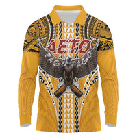 Samoa Pago Pago Aeto Long Sleeve Polo Shirt Bald Eagle with Polynesian Art Tattoos - Polynesian Pride