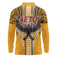 Samoa Pago Pago Aeto Long Sleeve Polo Shirt Bald Eagle with Polynesian Art Tattoos - Polynesian Pride