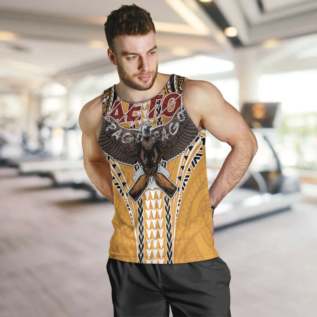 American Samoa Pago Pago Aeto Men Tank Top Bald Eagle with Polynesian Art Tattoos LT03 Yellow - Polynesian Pride