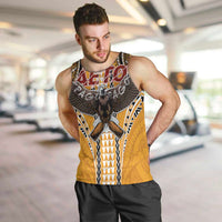 American Samoa Pago Pago Aeto Men Tank Top Bald Eagle with Polynesian Art Tattoos LT03 Yellow - Polynesian Pride