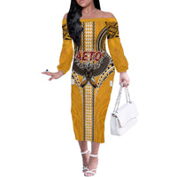 Samoa Pago Pago Aeto Off The Shoulder Long Sleeve Dress Bald Eagle with Polynesian Art Tattoos - Polynesian Pride