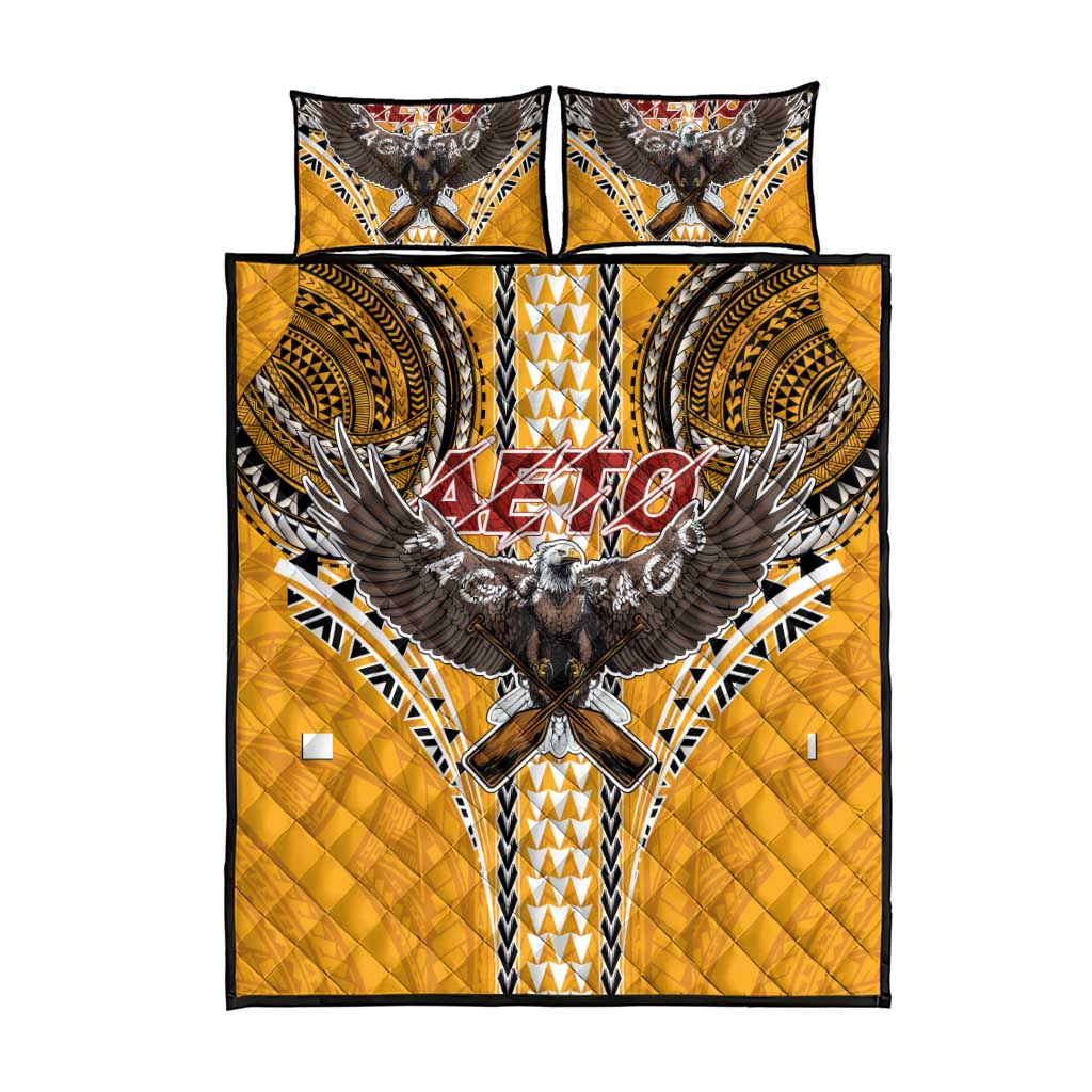 Samoa Pago Pago Aeto Quilt Bed Set Bald Eagle with Polynesian Art Tattoos - Polynesian Pride