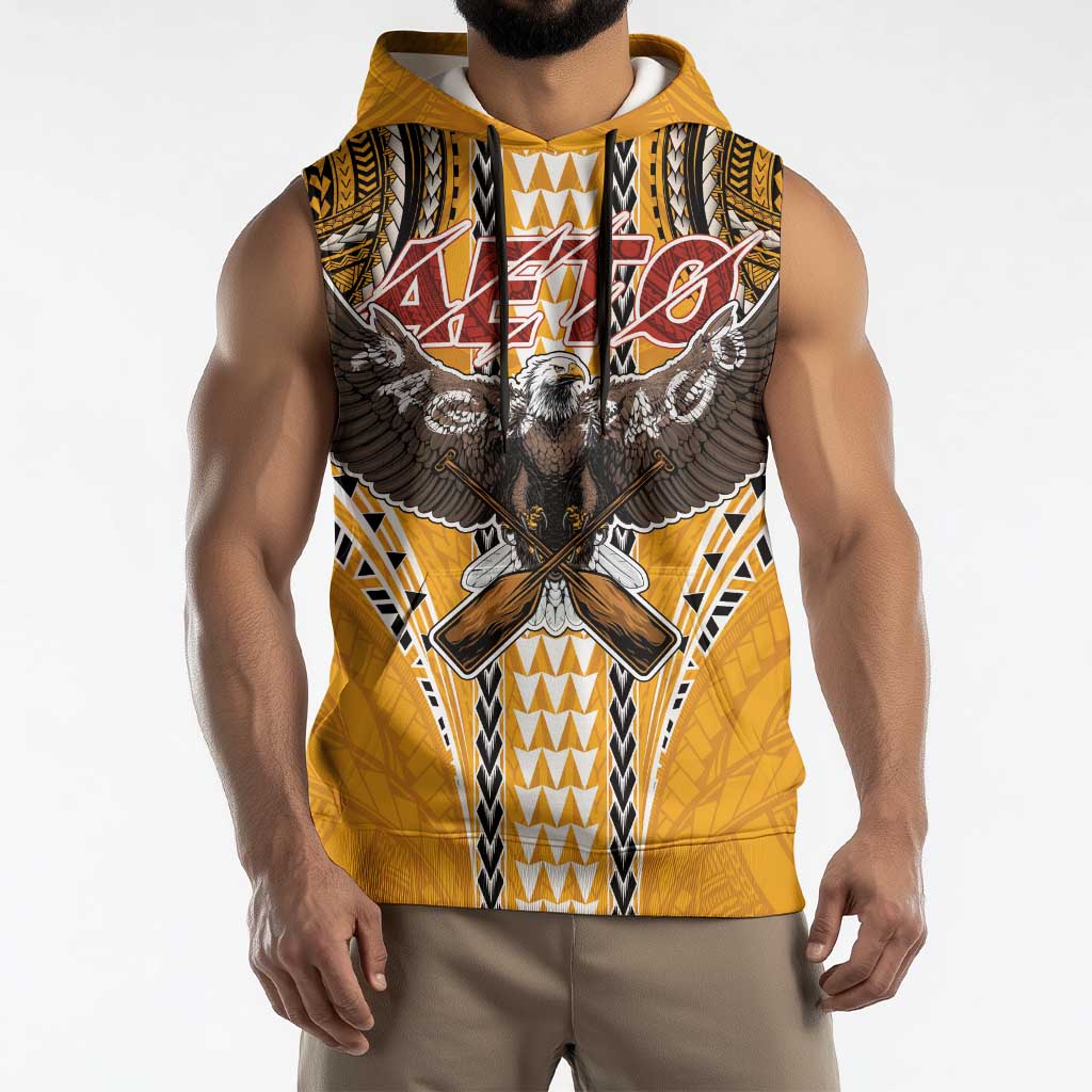 Samoa Pago Pago Aeto Sleeveless Hoodie Bald Eagle with Polynesian Art Tattoos - Polynesian Pride
