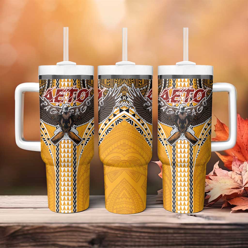 Samoa Pago Pago Aeto Tumbler With Handle Bald Eagle with Polynesian Art Tattoos - Polynesian Pride