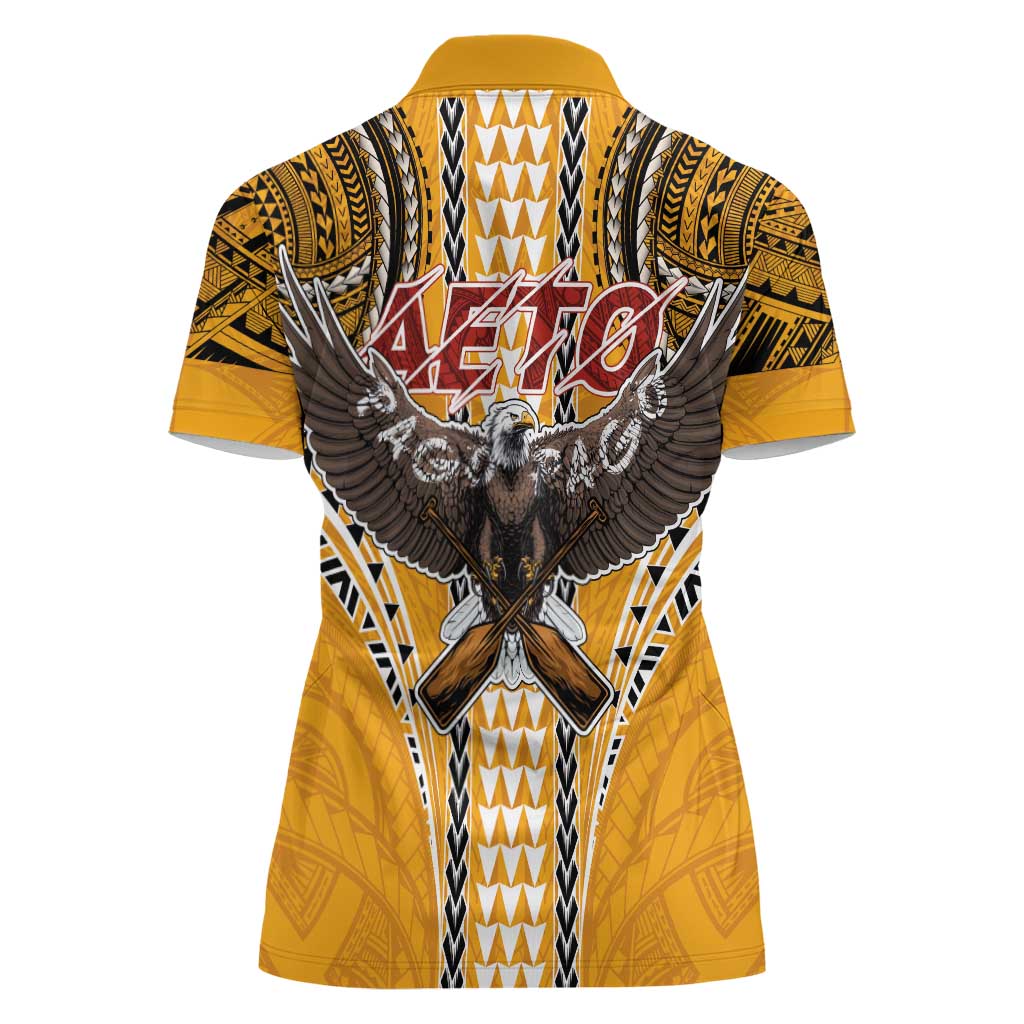 Samoa Pago Pago Aeto Women Polo Shirt Bald Eagle with Polynesian Art Tattoos - Polynesian Pride