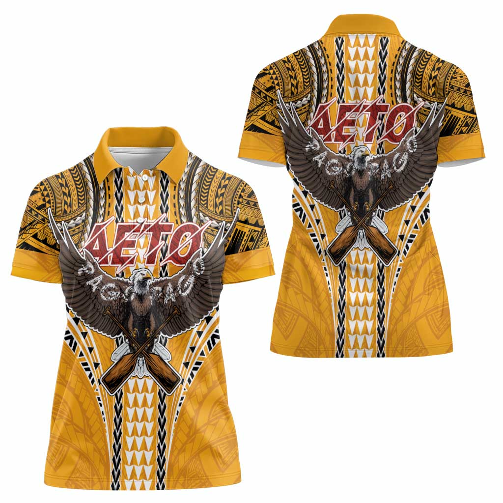 Samoa Pago Pago Aeto Women Polo Shirt Bald Eagle with Polynesian Art Tattoos - Polynesian Pride