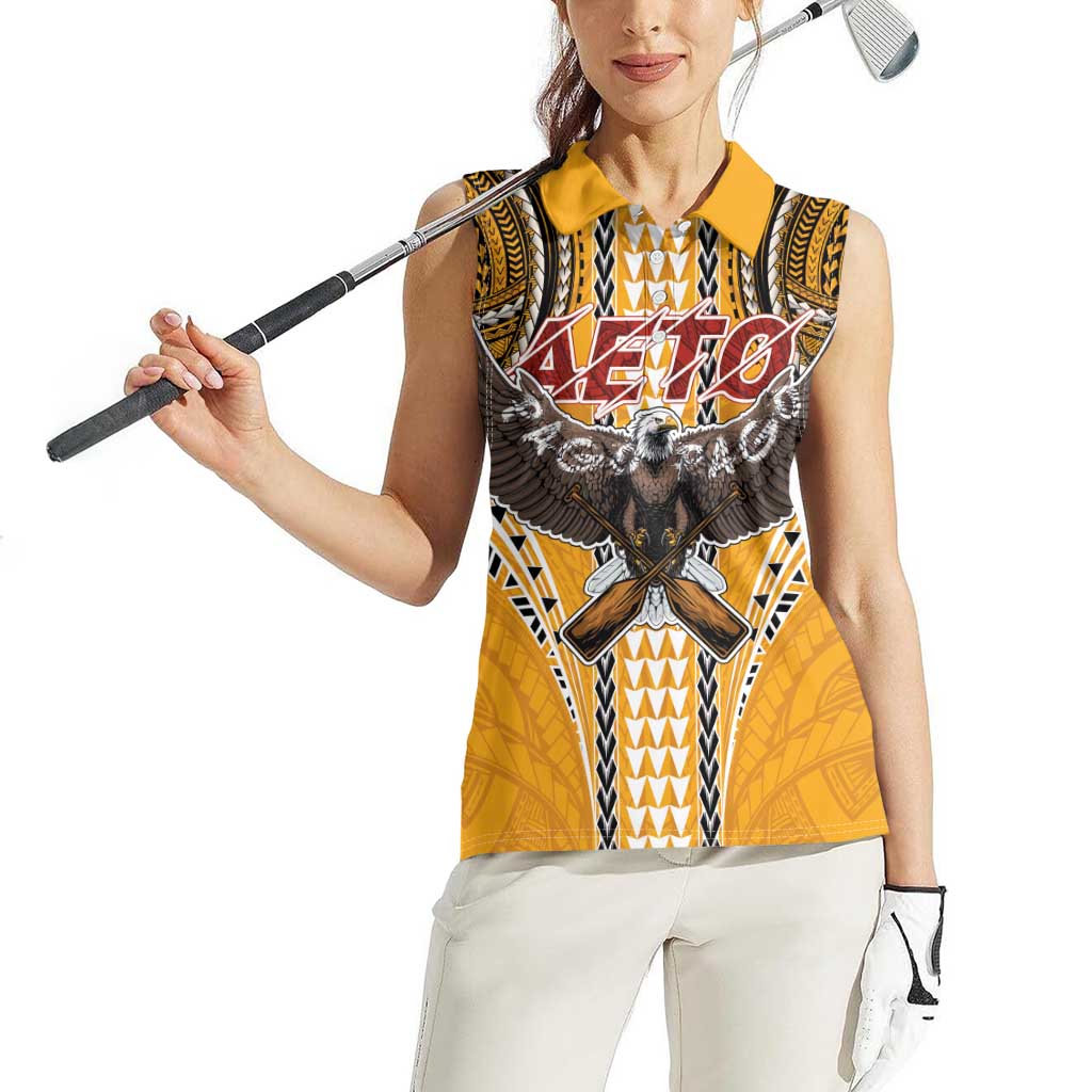 Samoa Pago Pago Aeto Women Sleeveless Polo Shirt Bald Eagle with Polynesian Art Tattoos - Polynesian Pride
