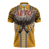 American Samoa Pago Pago Aeto Zipper Polo Shirt Bald Eagle with Polynesian Art Tattoos LT03 Yellow - Polynesian Pride