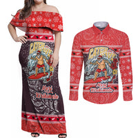 new-zealand-christmas-couples-matching-off-shoulder-maxi-dress-and-long-sleeve-button-shirts-santa-catch-the-wave-maori-pattern-retro-style
