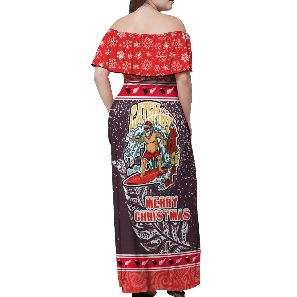 new-zealand-christmas-off-shoulder-maxi-dress-santa-catch-the-wave-maori-pattern-retro-style