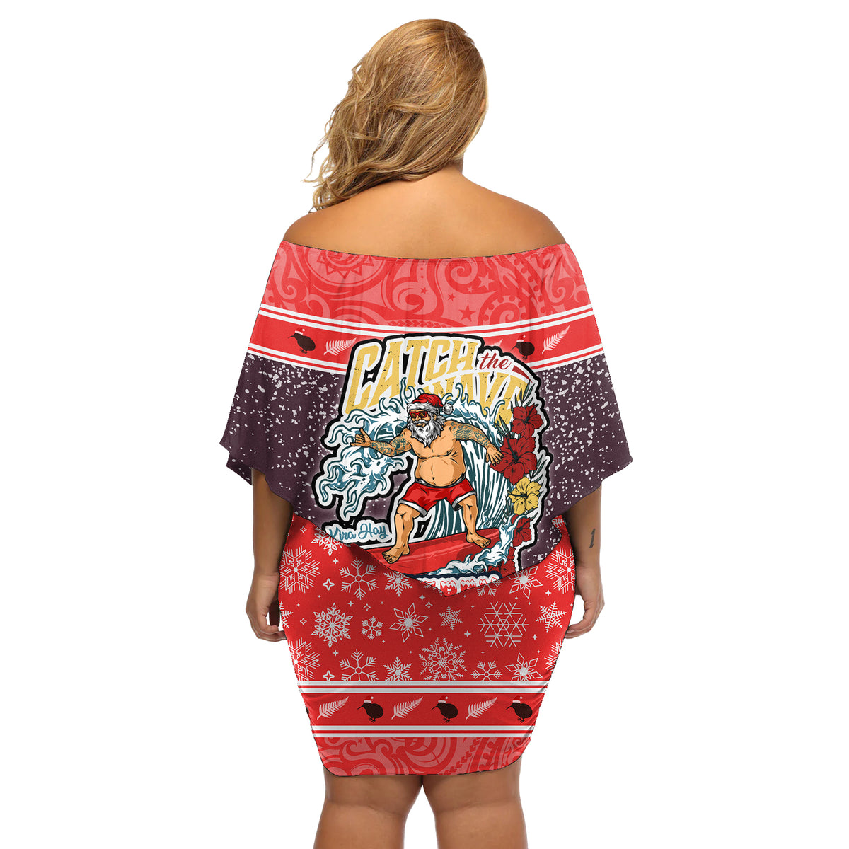 new-zealand-christmas-off-shoulder-short-dress-santa-catch-the-wave-maori-pattern-retro-style