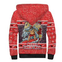 New Zealand Christmas Sherpa Hoodie Santa Catch The Wave Maori Pattern Retro Style LT03 - Polynesian Pride