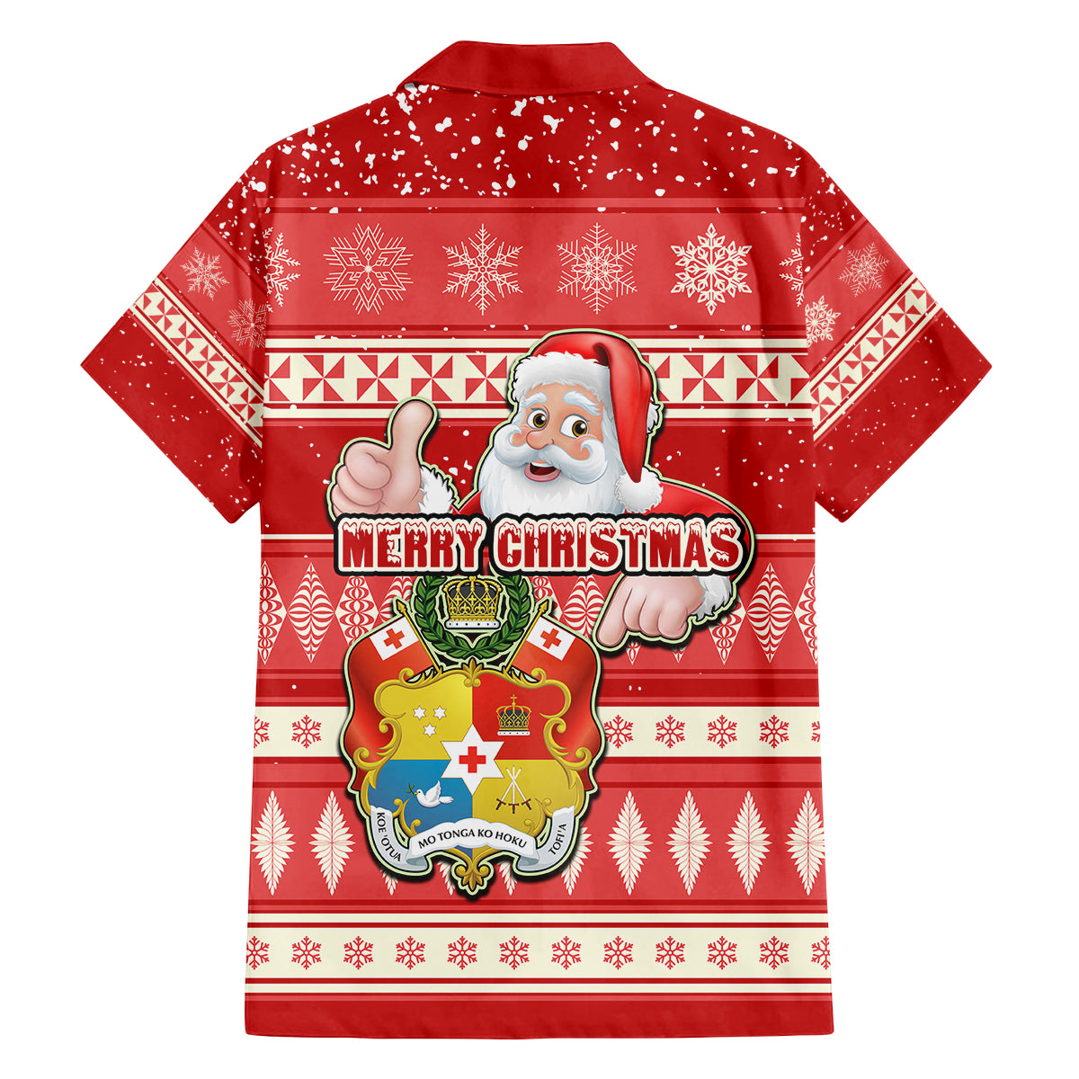 Tonga Christmas Family Matching Off Shoulder Maxi Dress and Hawaiian Shirt The Santa Coat of Arms with Ngatu and Snow Pattern LT03 - Polynesian Pride