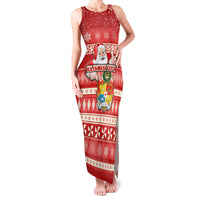 Tonga Christmas Family Matching Tank Maxi Dress and Hawaiian Shirt The Santa Coat of Arms with Ngatu and Snow Pattern LT03 Mom's Dress Red - Polynesian Pride