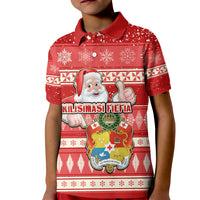Tonga Christmas Kid Polo Shirt The Santa Coat of Arms with Ngatu and Snow Pattern LT03 Kid Red - Polynesian Pride