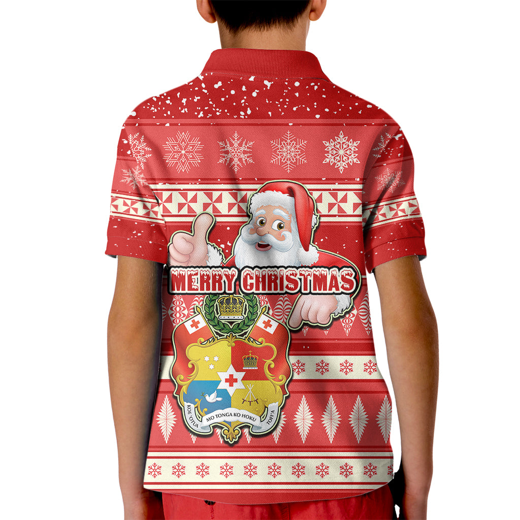 Tonga Christmas Kid Polo Shirt The Santa Coat of Arms with Ngatu and Snow Pattern LT03 - Polynesian Pride