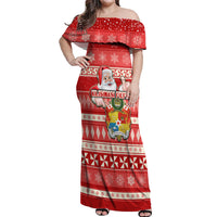 Tonga Christmas Off Shoulder Maxi Dress The Santa Coat of Arms with Ngatu and Snow Pattern LT03 Women Red - Polynesian Pride