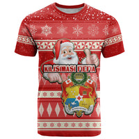Tonga Christmas T Shirt The Santa Coat of Arms with Ngatu and Snow Pattern LT03 Red - Polynesian Pride