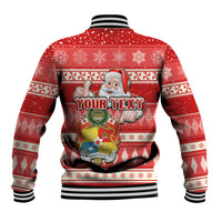 Custom Tonga Christmas Baseball Jacket The Santa Coat of Arms with Ngatu and Snow Pattern LT03 - Polynesian Pride