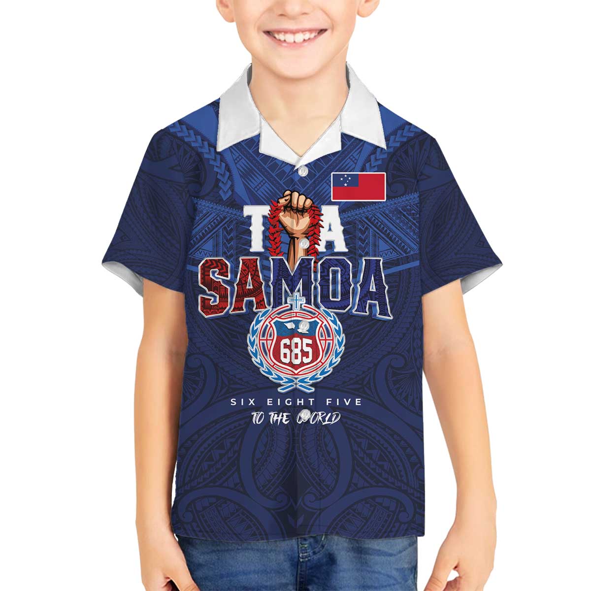 Custom Rugby Toa Samoa Family Matching Off The Shoulder Long Sleeve Dress and Hawaiian Shirt Champions Six Eight Five - Polynesian Pride
