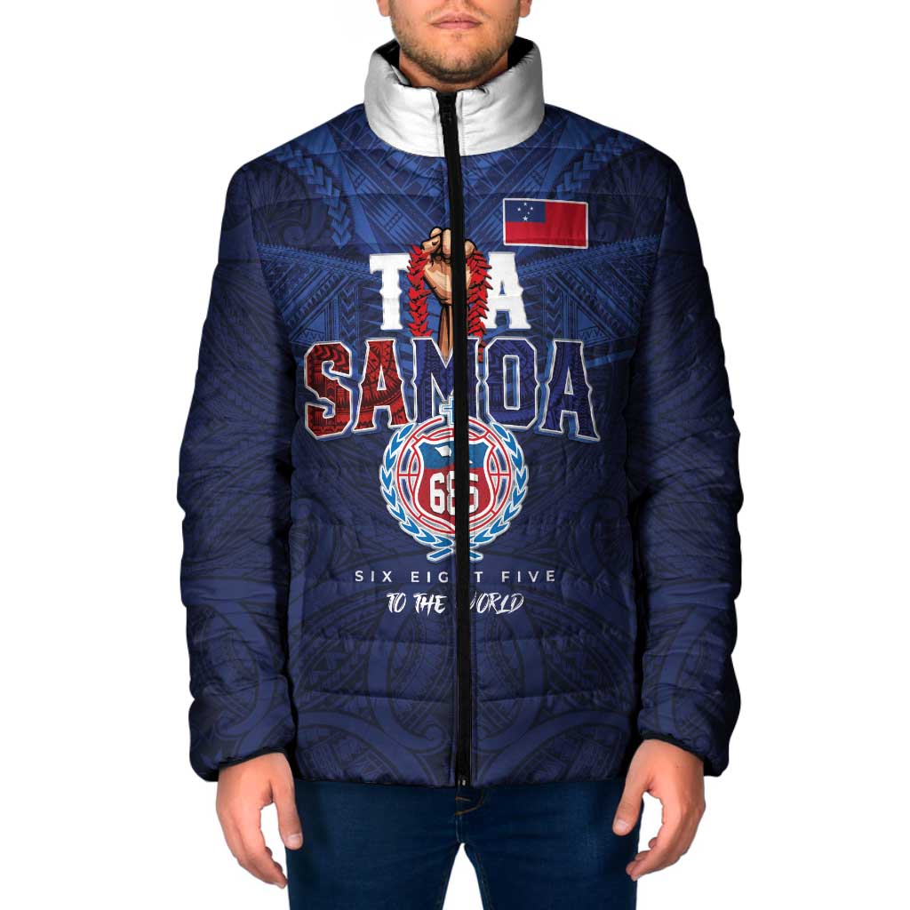 Custom Rugby Toa Samoa Padded Jacket Champions Six Eight Five LT03 Men Blue - Polynesian Pride