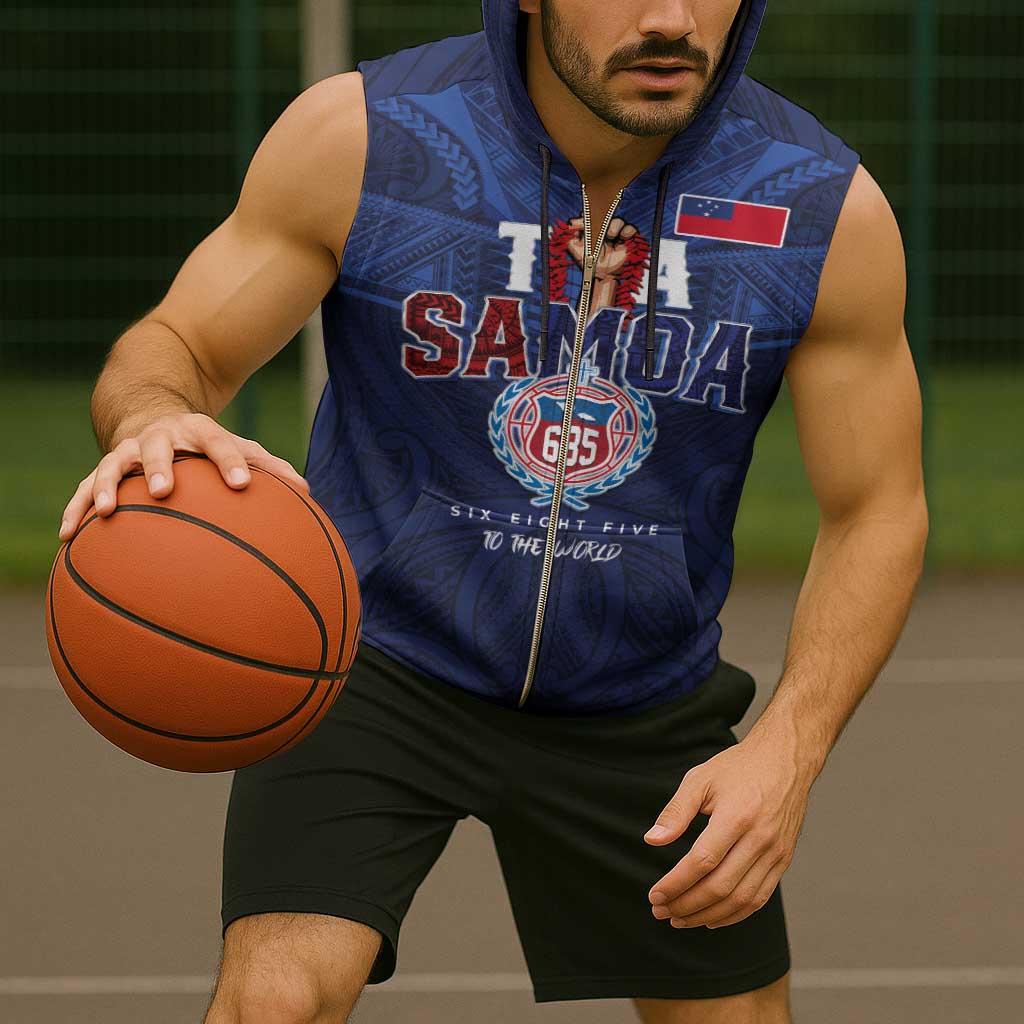 Custom Rugby Toa Samoa Sleeveless Zip Hoodie Champions Six Eight Five - Polynesian Pride