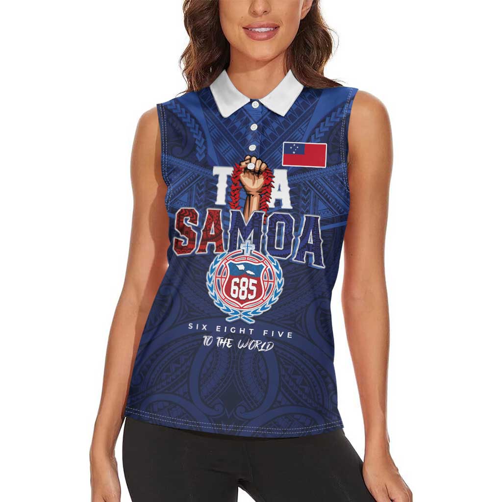 Custom Rugby Toa Samoa Women Sleeveless Polo Shirt Champions Six Eight Five - Polynesian Pride