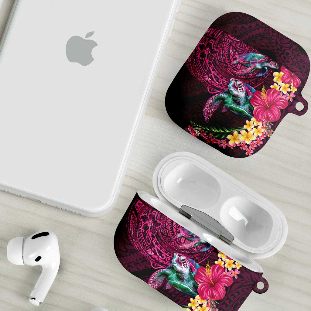 Hawaiian Plumeria and Hibiscus with Turtles AirPods Case Polynesian Art Red Color - Polynesian Pride