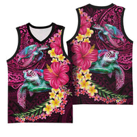 Hawaiian Plumeria and Hibiscus with Turtles Basketball Jersey Polynesian Art Red Color - Polynesian Pride