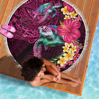 Hawaiian Plumeria and Hibiscus with Turtles Beach Blanket Polynesian Art Red Color - Polynesian Pride