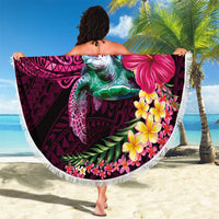 Hawaiian Plumeria and Hibiscus with Turtles Beach Blanket Polynesian Art Red Color - Polynesian Pride