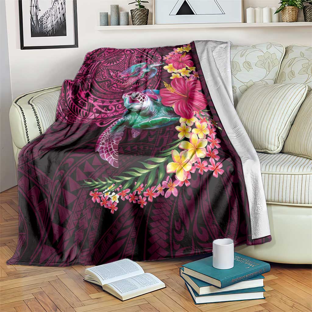 Hawaiian Plumeria and Hibiscus with Turtles Blanket Polynesian Art Red Color - Polynesian Pride
