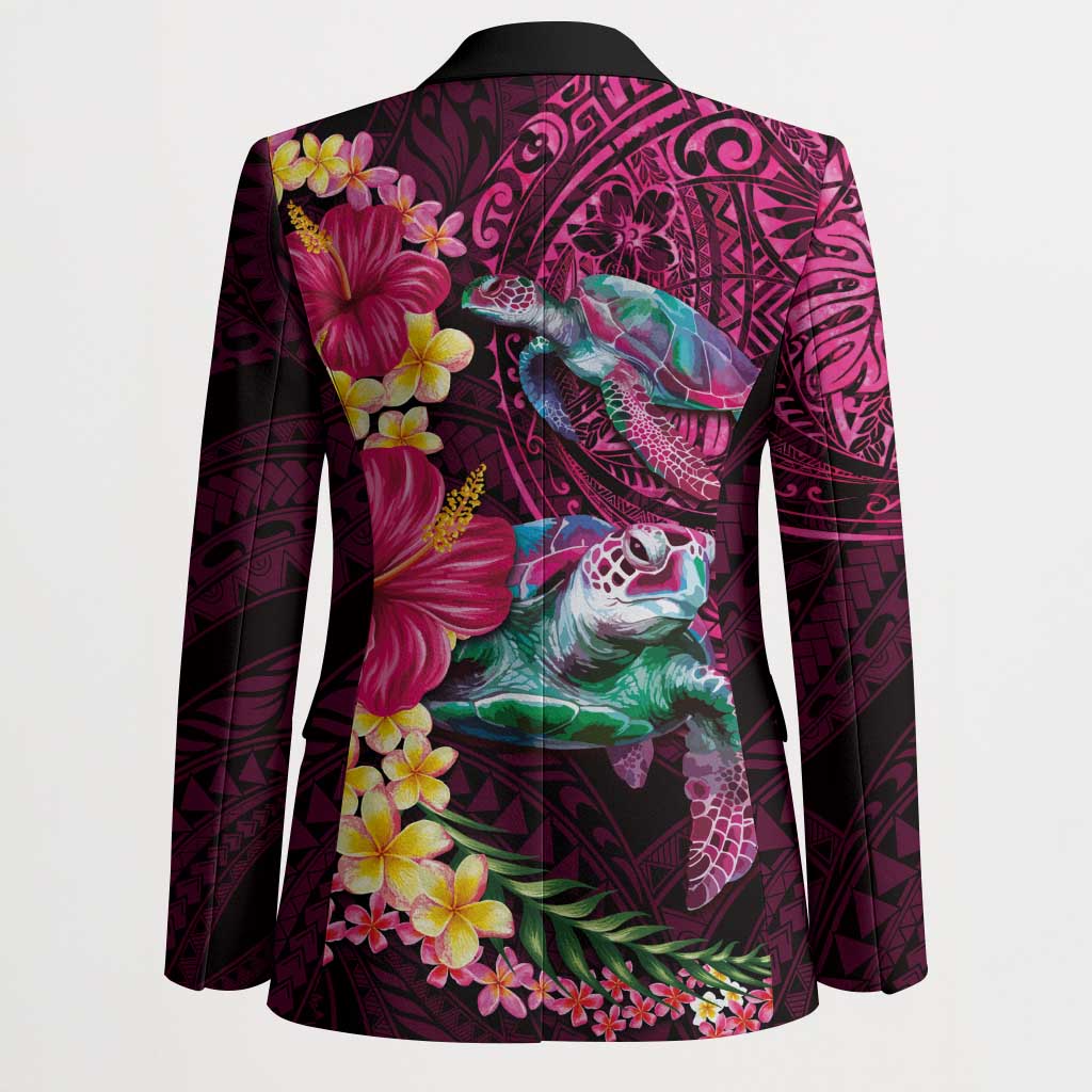 Hawaiian Plumeria and Hibiscus with Turtles Blazer Polynesian Art Red Color - Polynesian Pride