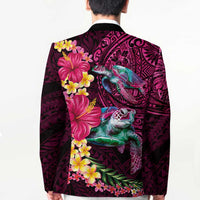 Hawaiian Plumeria and Hibiscus with Turtles Blazer Polynesian Art Red Color - Polynesian Pride