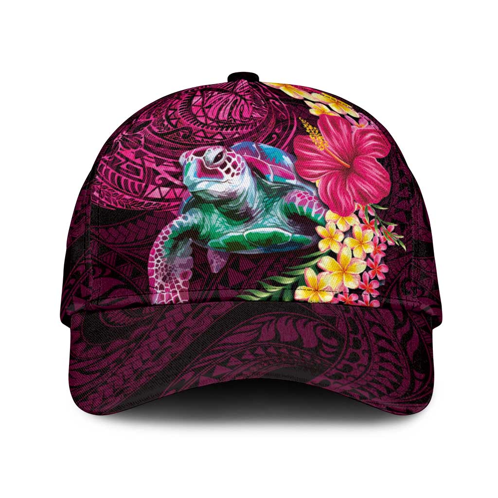 Hawaiian Plumeria and Hibiscus with Turtles Classic Cap Polynesian Art Red Color - Polynesian Pride