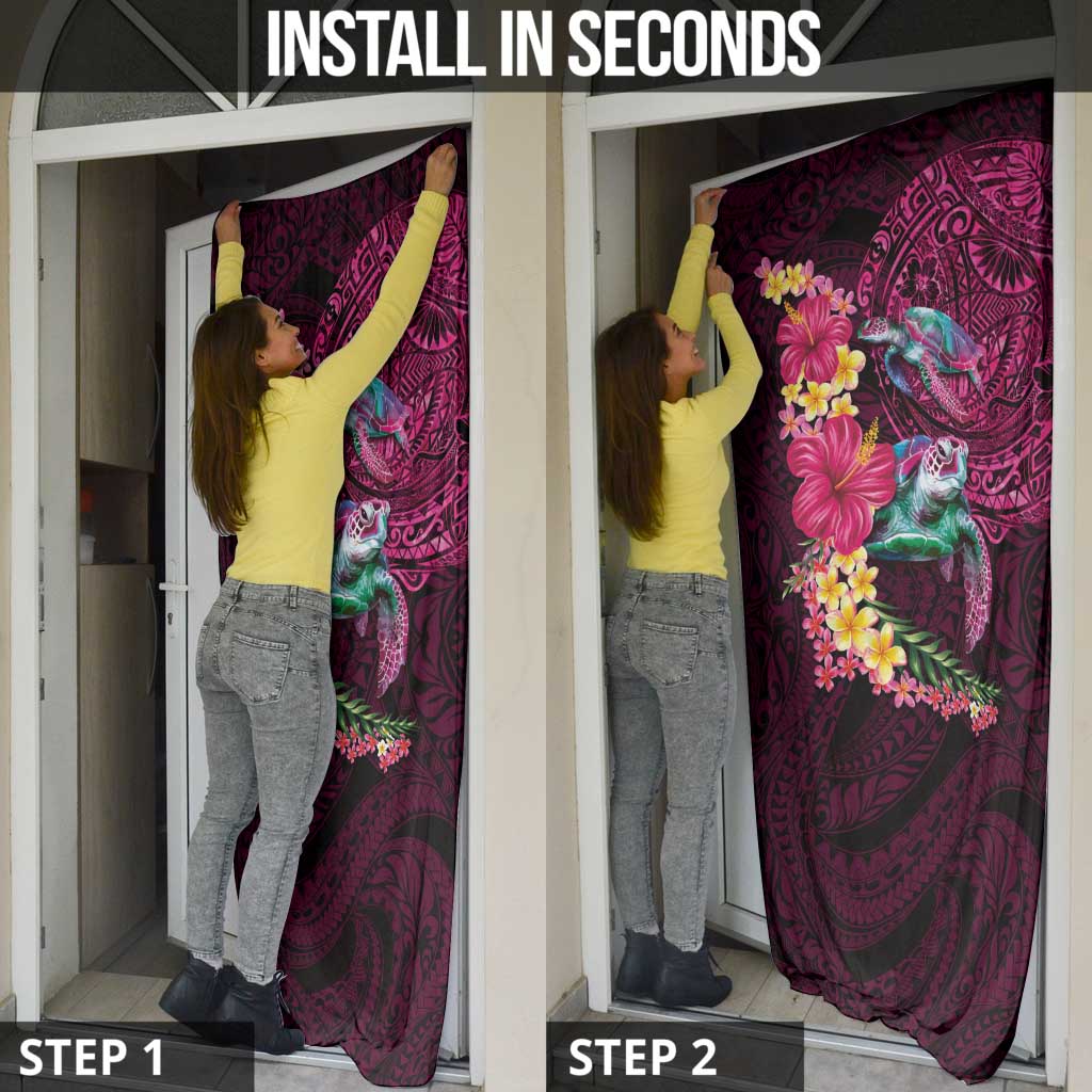 Hawaiian Plumeria and Hibiscus with Turtles Door Cover Polynesian Art Red Color - Polynesian Pride