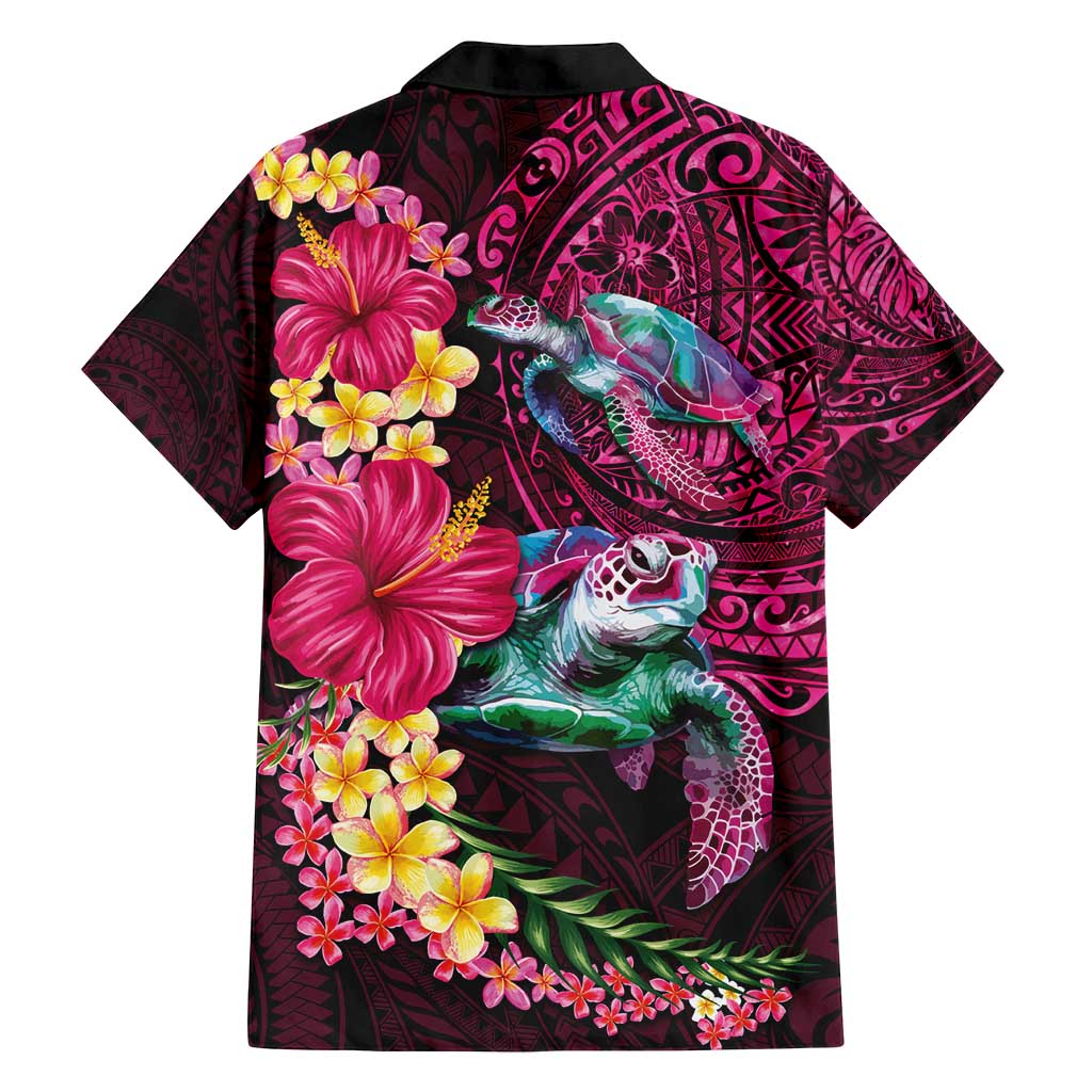 Hawaiian Plumeria and Hibiscus with Turtles Family Matching Off Shoulder Short Dress and Hawaiian Shirt Polynesian Art Red Color - Polynesian Pride