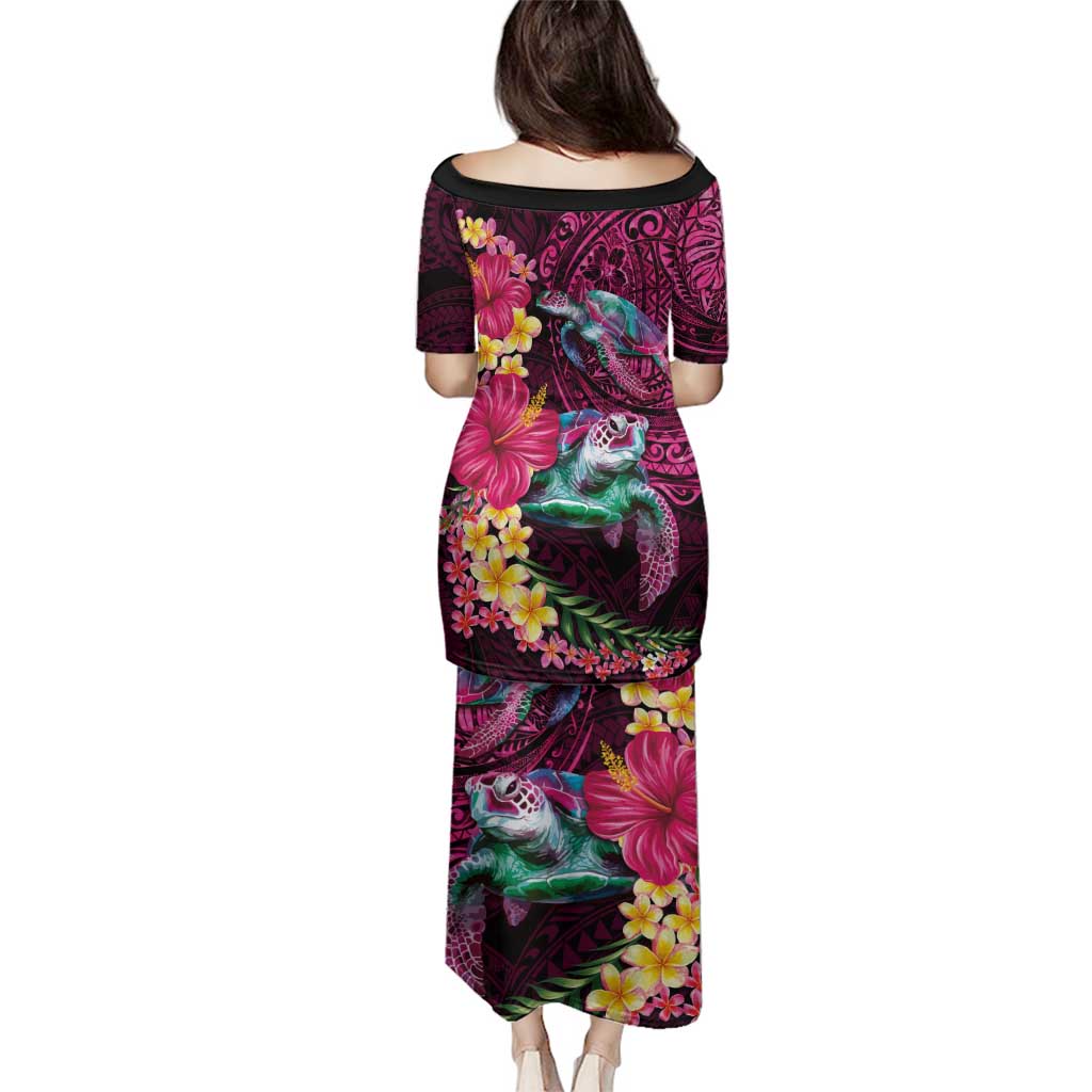 Hawaiian Plumeria and Hibiscus with Turtles Family Matching Puletasi and Hawaiian Shirt Polynesian Art Red Color - Polynesian Pride