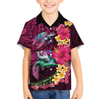 Hawaiian Plumeria and Hibiscus with Turtles Hawaiian Shirt Polynesian Art Red Color - Polynesian Pride