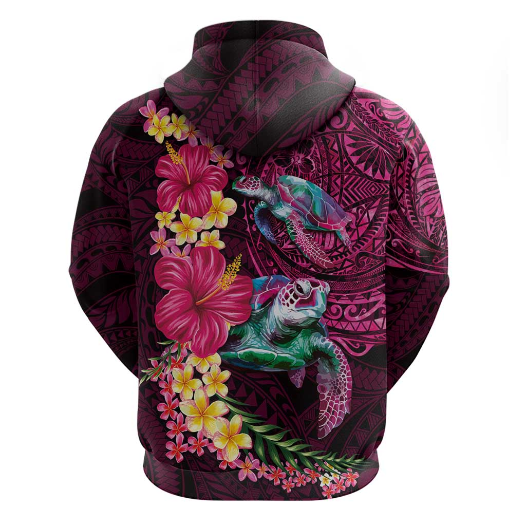 Hawaiian Plumeria and Hibiscus with Turtles Hoodie Polynesian Art Red Color - Polynesian Pride