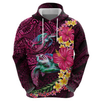 Hawaiian Plumeria and Hibiscus with Turtles Hoodie Polynesian Art Red Color - Polynesian Pride