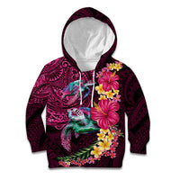 Hawaiian Plumeria and Hibiscus with Turtles Kid Hoodie Polynesian Art Red Color - Polynesian Pride