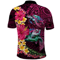 Hawaiian Plumeria and Hibiscus with Turtles Polo Shirt Polynesian Art Red Color - Polynesian Pride