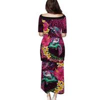 Hawaiian Plumeria and Hibiscus with Turtles Puletasi Polynesian Art Red Color - Polynesian Pride