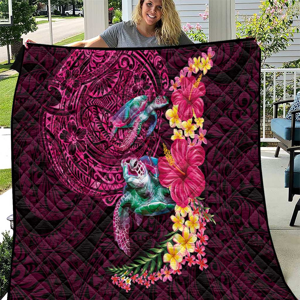 Hawaiian Plumeria and Hibiscus with Turtles Quilt Polynesian Art Red Color LT03 Red - Polynesian Pride