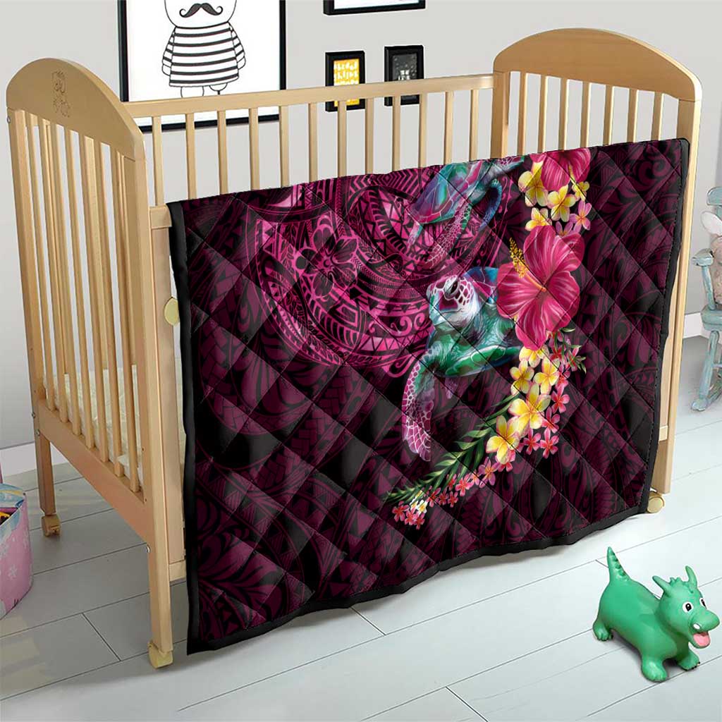 Hawaiian Plumeria and Hibiscus with Turtles Quilt Polynesian Art Red Color - Polynesian Pride