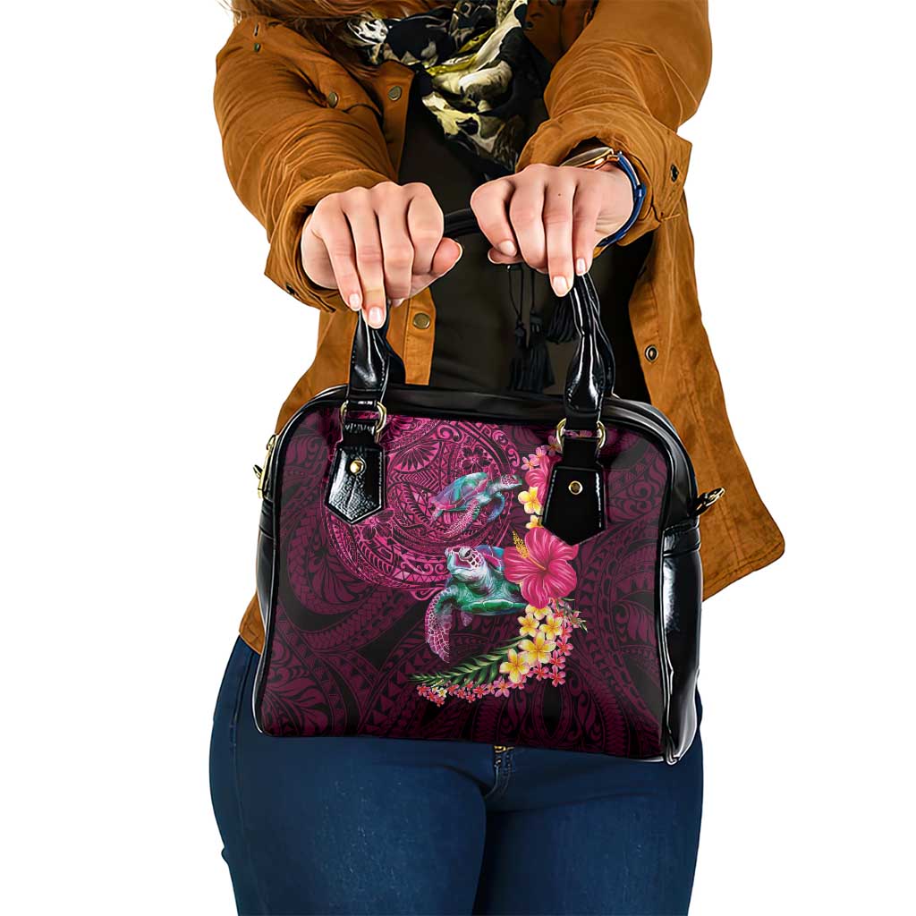 Hawaiian Plumeria and Hibiscus with Turtles Shoulder Handbag Polynesian Art Red Color LT03 One Size Red - Polynesian Pride